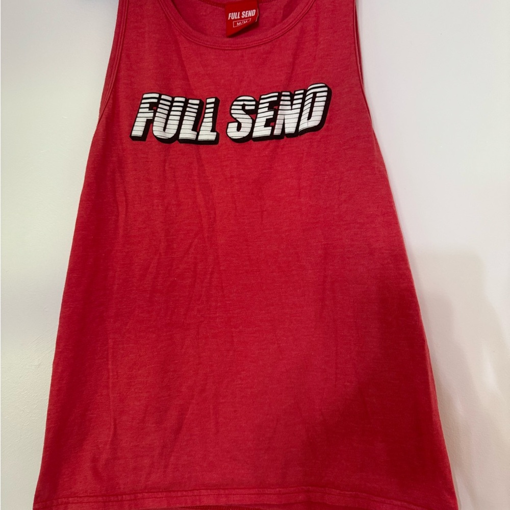 Men’s Full Send Red Tank Top, Size M, Sleeveless